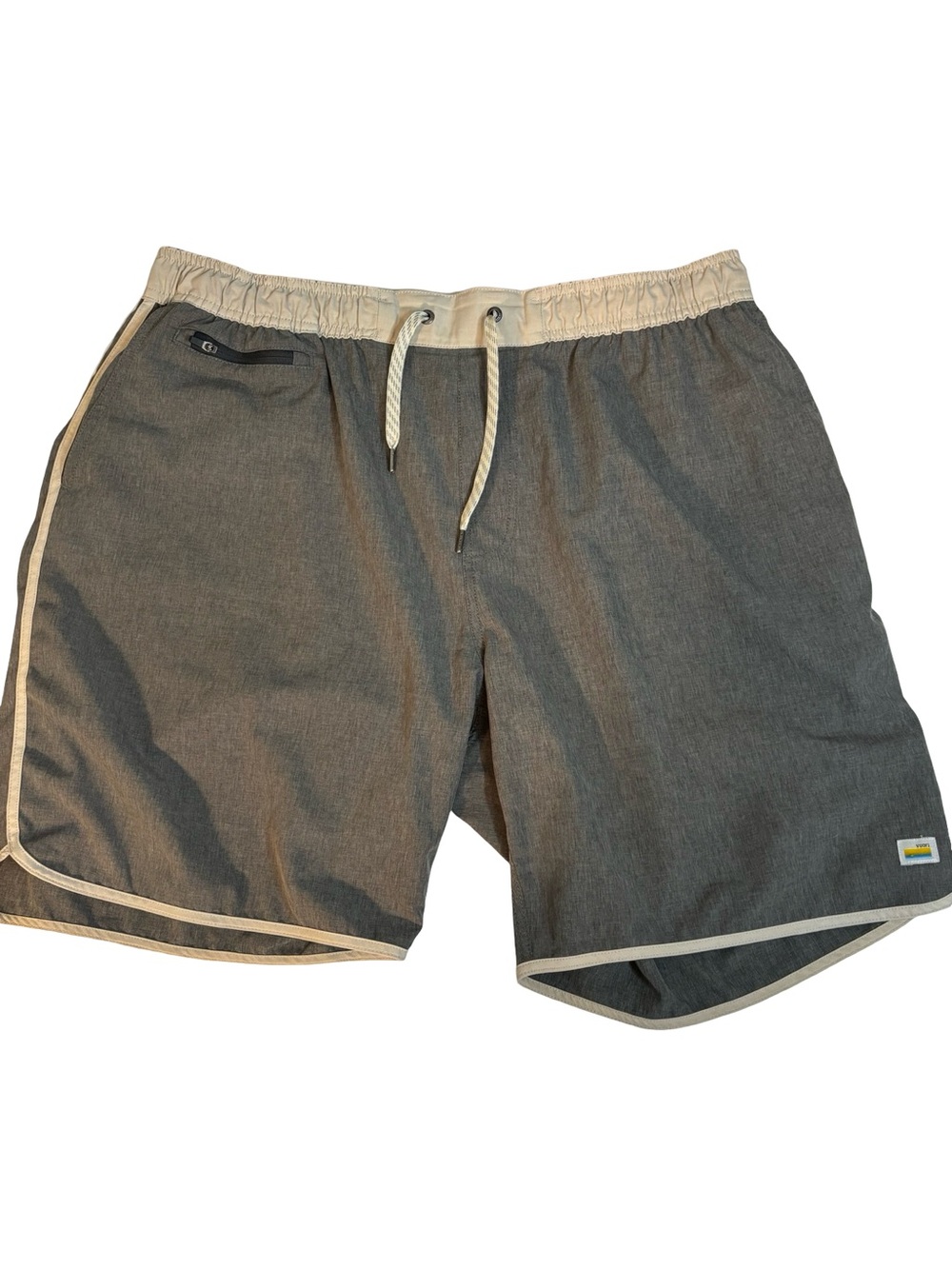 Vuori Banks Men’s Gray Athletic Shorts with Cream Trim and Drawcord